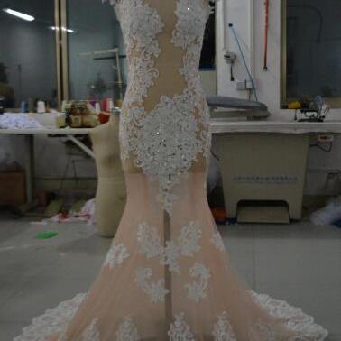 2016 See Through Mermaid Lace Sexy Tulle Wedding..