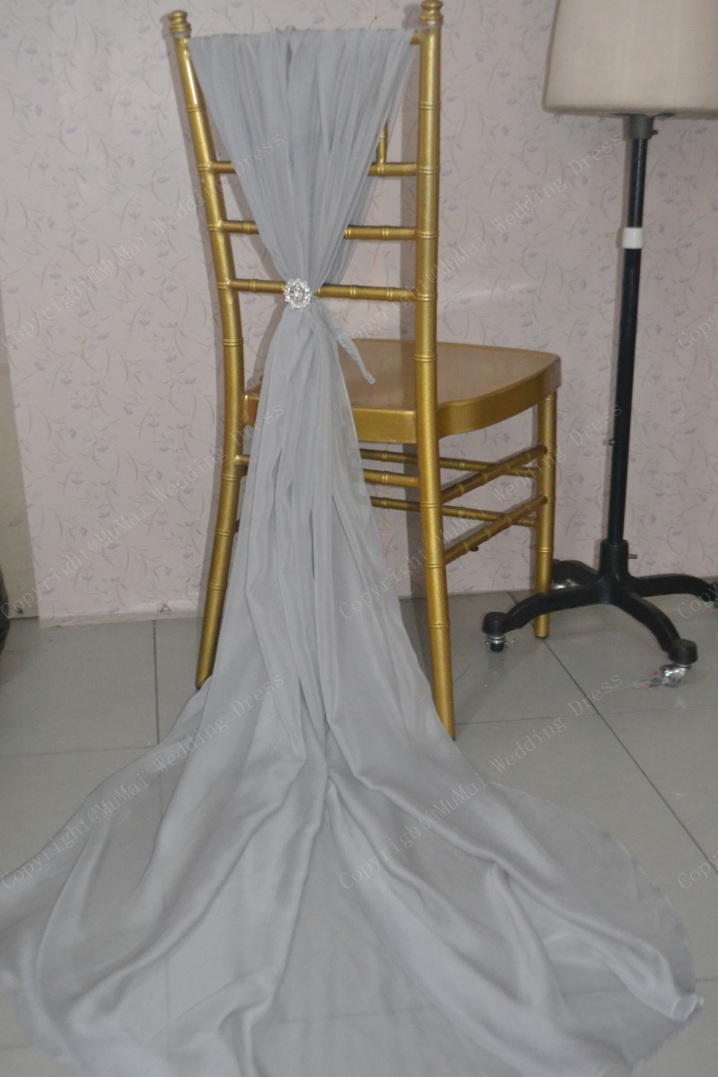 2016 Silver Chiffon Crystals Romantic Cheap Wedding Chair Covers